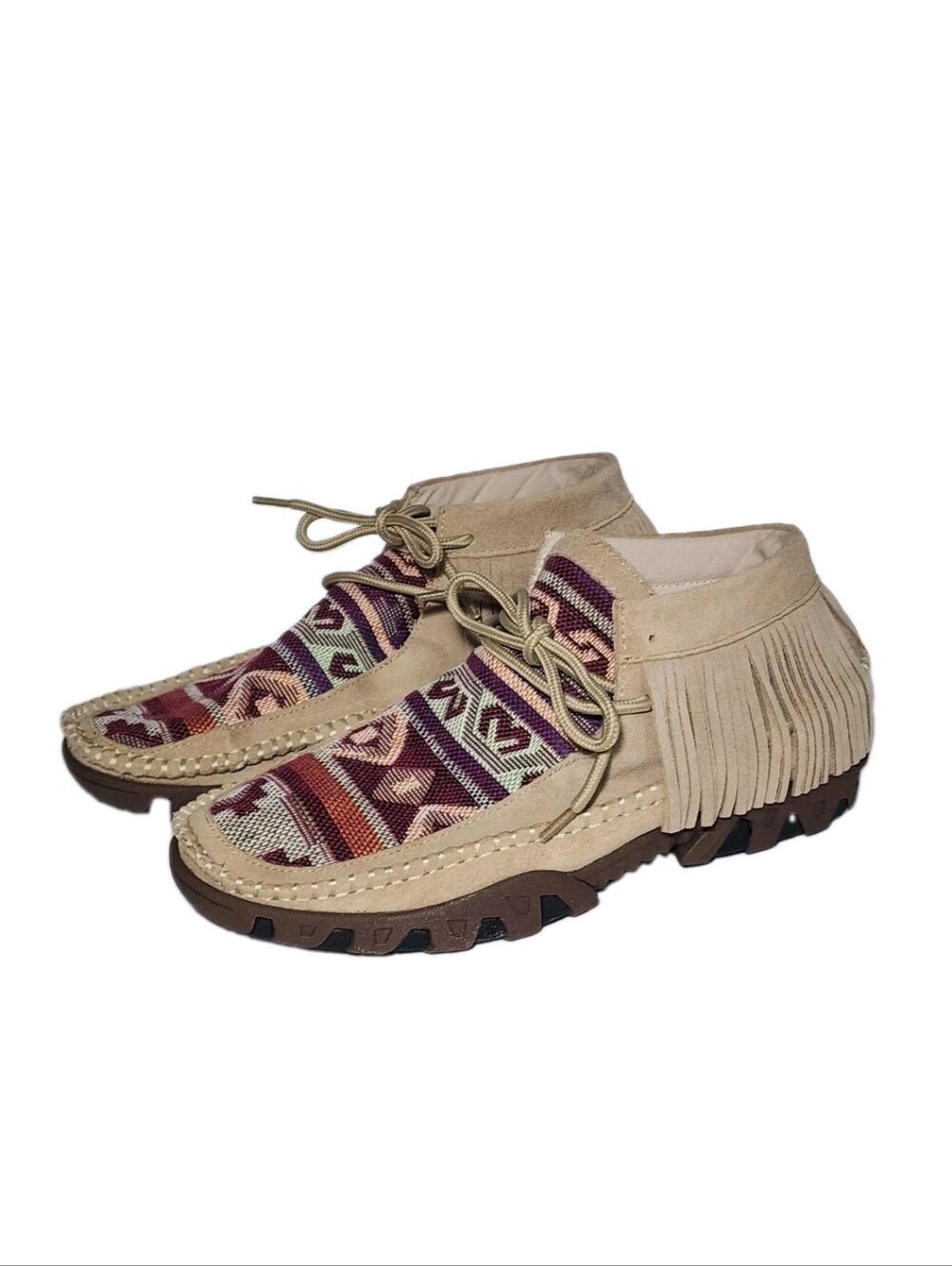 New Ferrini Women's Maya Chukka Boots Moccasins Shoes Fringed Suede 8.5 B